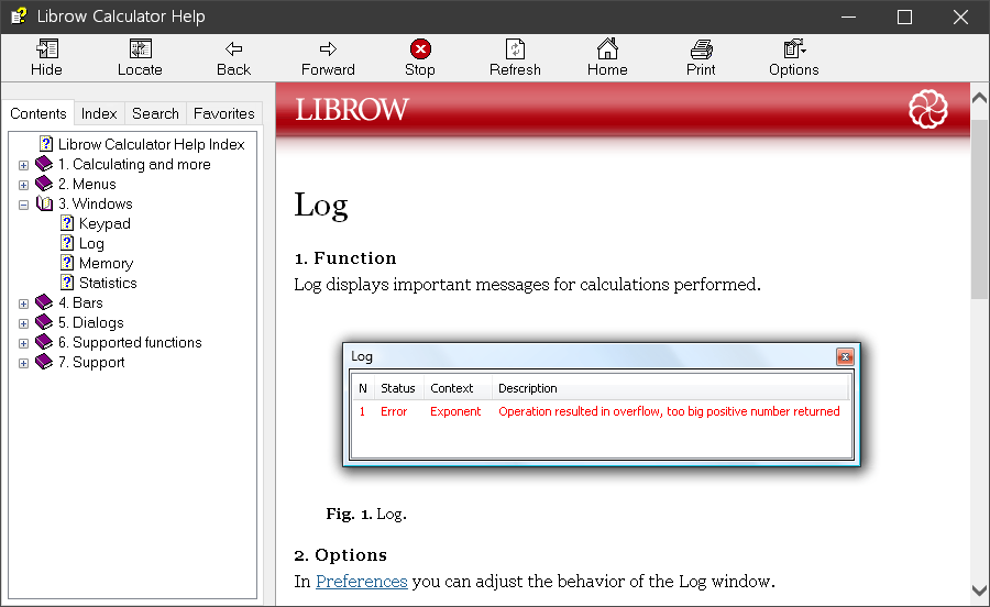 Fig. 6. Librow F calculator help.