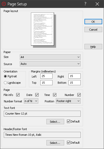 Fig. 3. Page setup dialog.